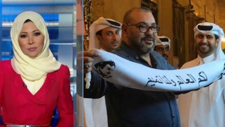 اعتقال المديعة الجزائرية خديجة بن قنة في قناة الجزيرة مفبركة صورة الملك محمد السادس